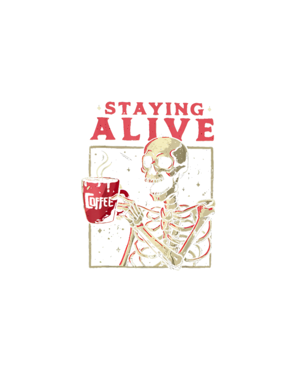 Funny Halloween Staying Alive Coffee Skeleton Stay Spooky T-Shirt