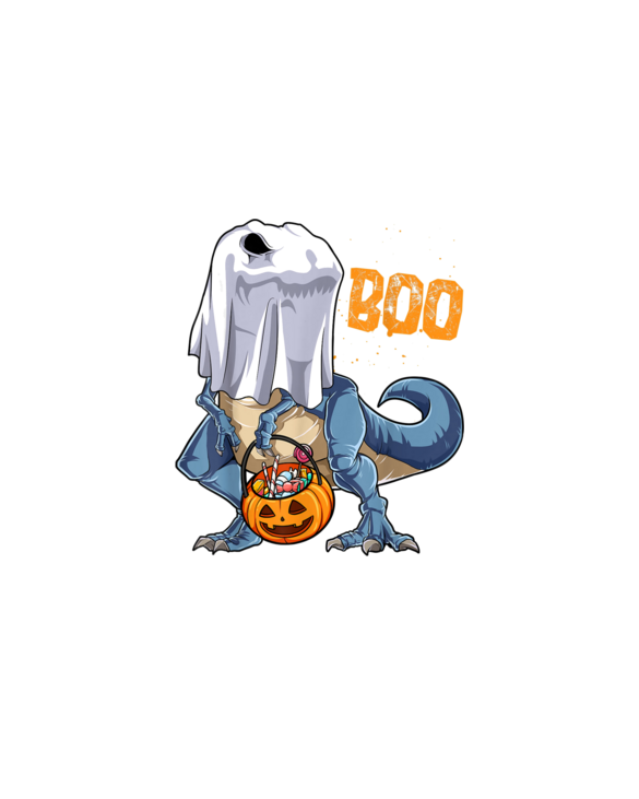 Ghost Dinosaur T Rex Funny Boo Halloween Boys Men Pumpkin T-Shirt