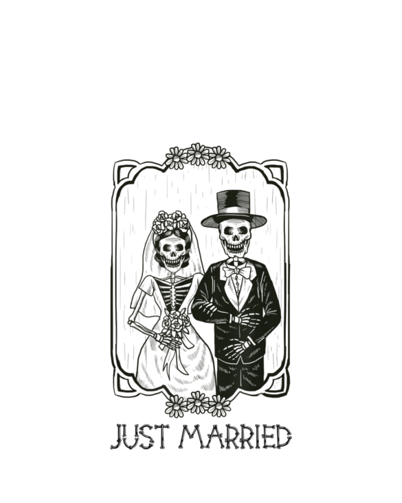 Halloween Skeletons Bride And Groom "Just Married" Funny T-Shirt