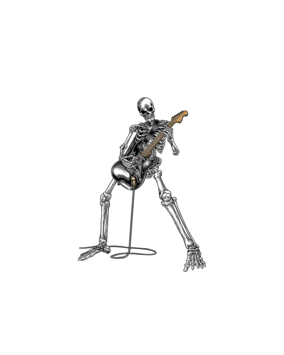 Happy Skeleton Guitar Guy Spooky Halloween Rock Band Concert T-Shirt