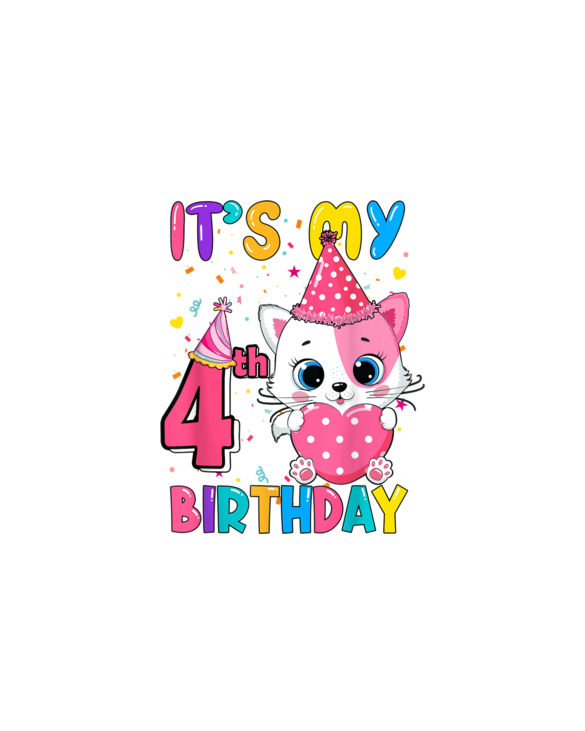 It's My 4th Birthday Girl Funny Cat Birthday 4 Year Old T-Shirt