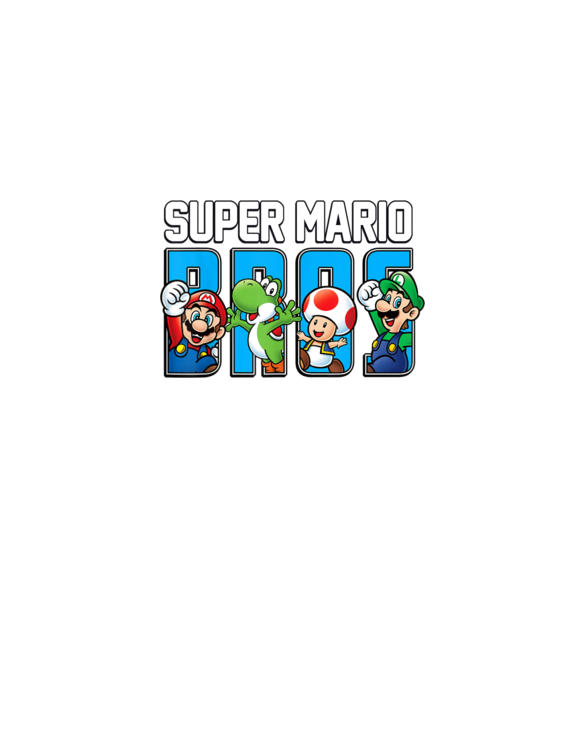 Super Mario Bros Characters Letter Fill Graphic T-Shirt