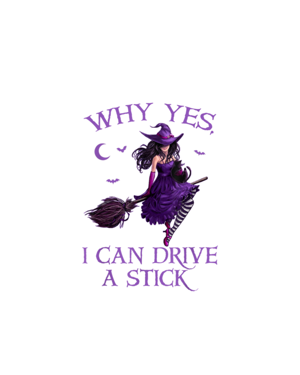 Why Yes I Can Drive A Stick Funny Halloween Witch Women Girl T-Shirt