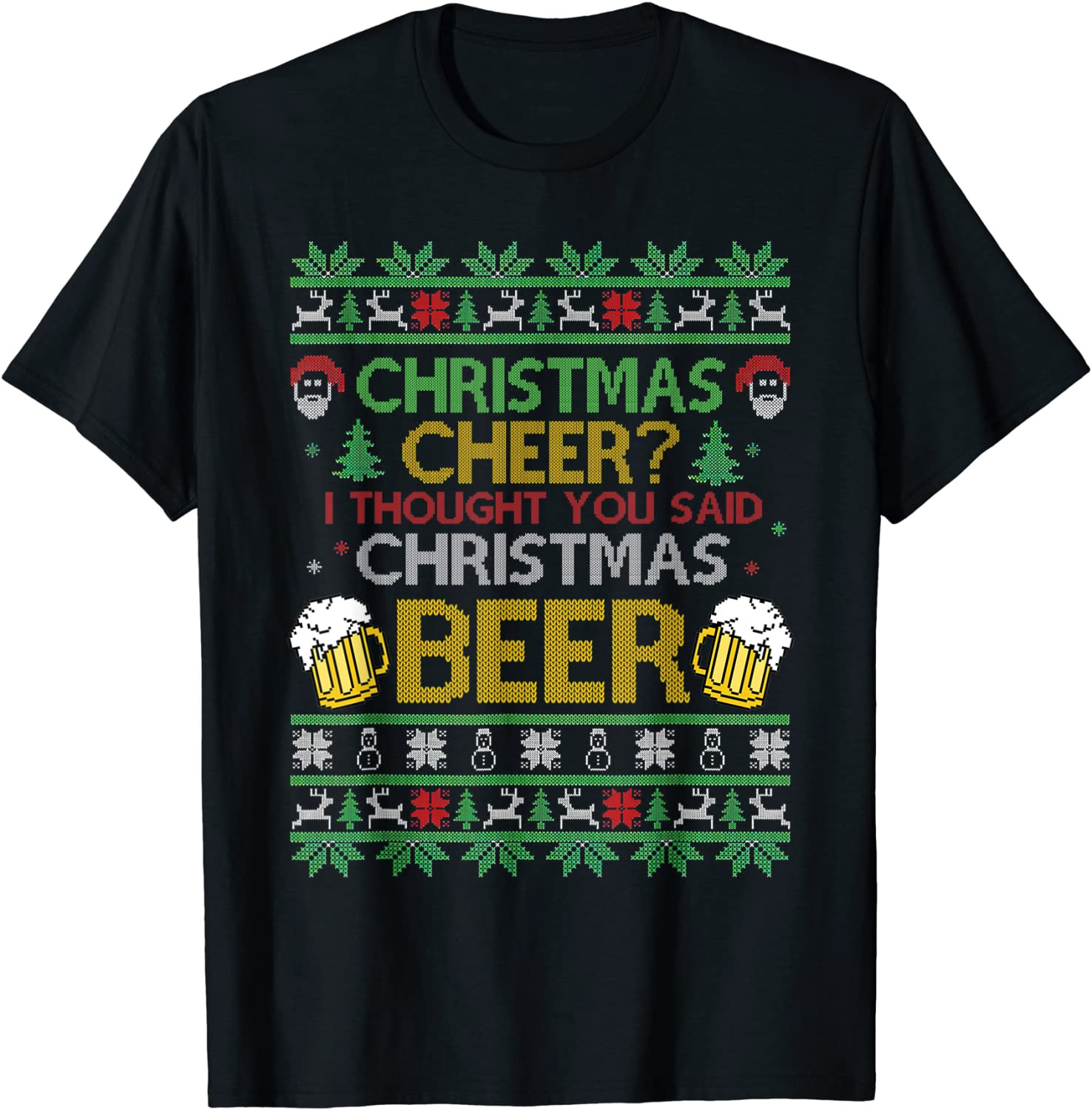 Beer Ugly Christmas  Men Women Santa Drinking Party T-Shirt