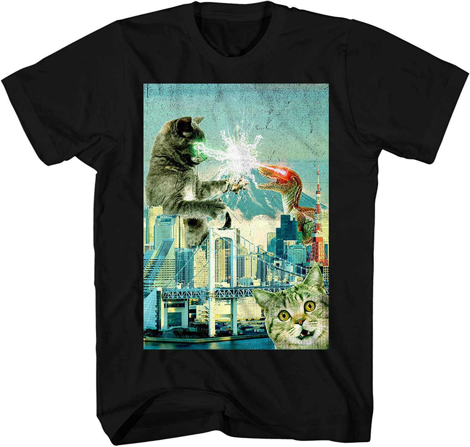 Cat Fight Dinosaur Laser Classic Retro T-Shirt