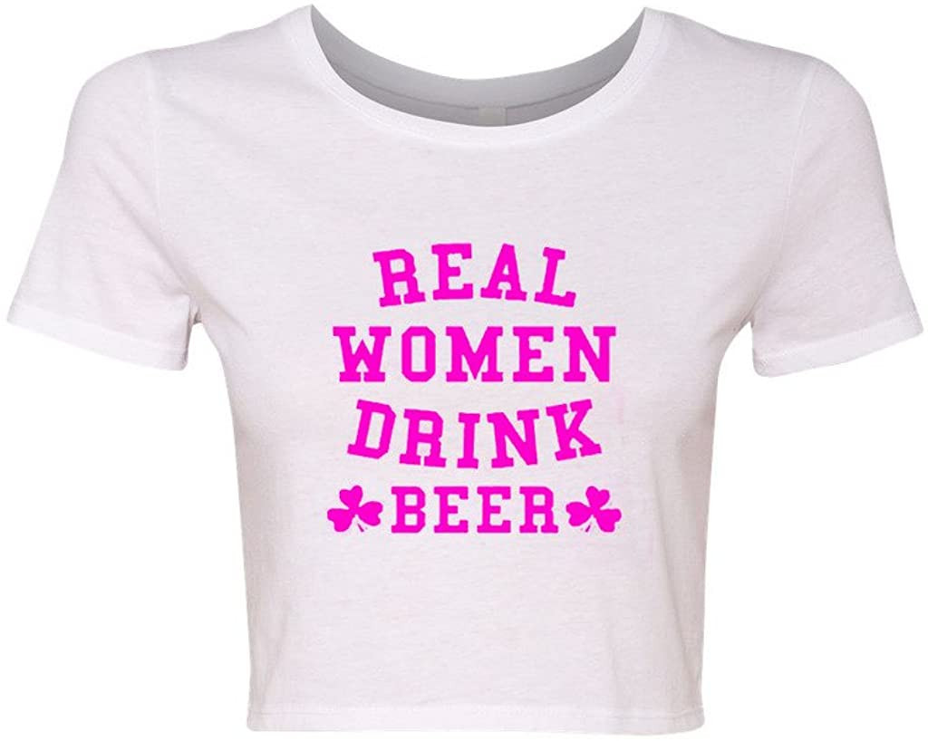 Crop Top Ladies Real Women Drink Beer Irish Shamrock T-Shirt