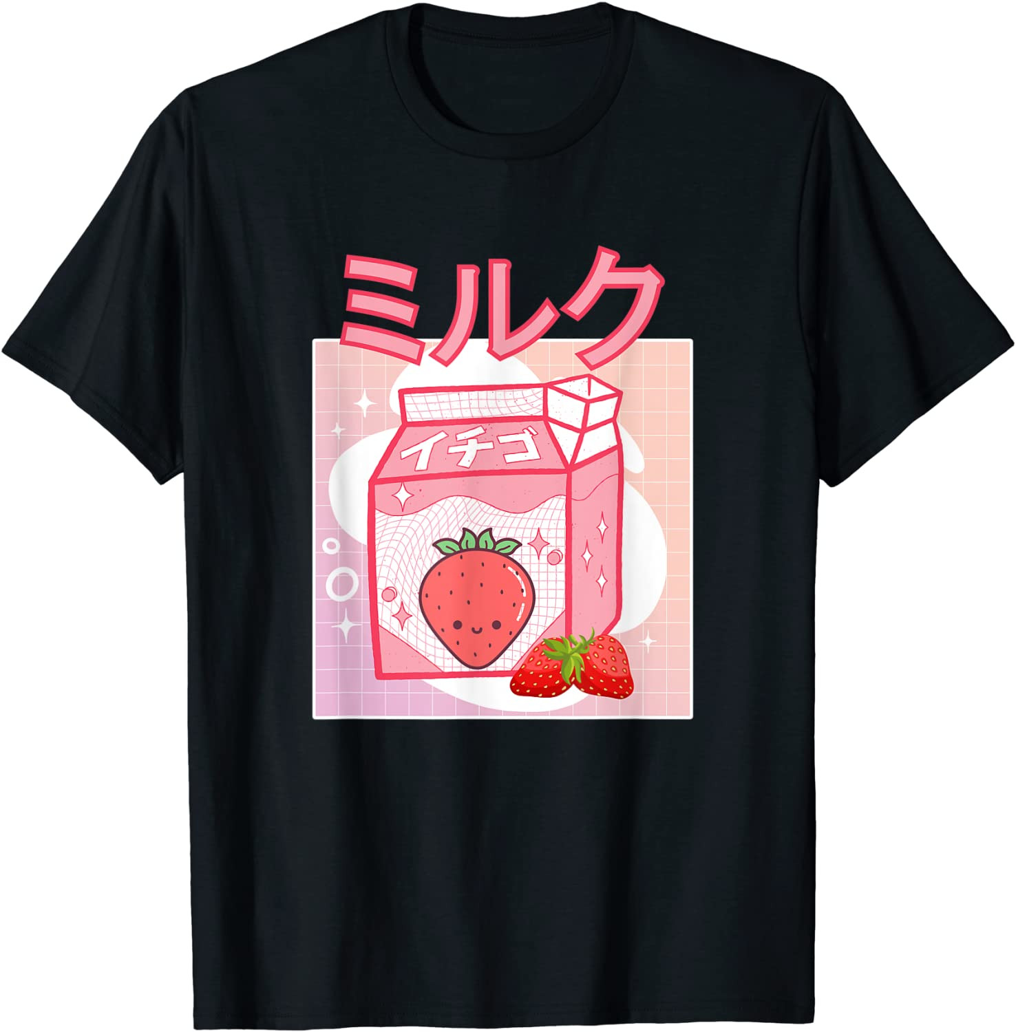 Cute Pink Strawberry Milk Japanese Kawaii Retro 90s Anime T-Shirt