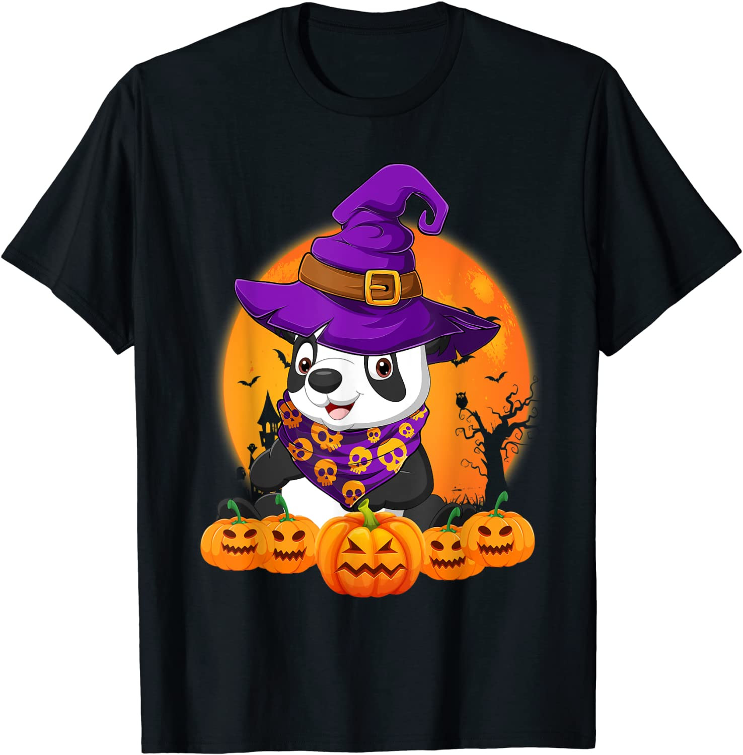 Funny Witch Hat Pumpkin Red Panda Halloween T-Shirt