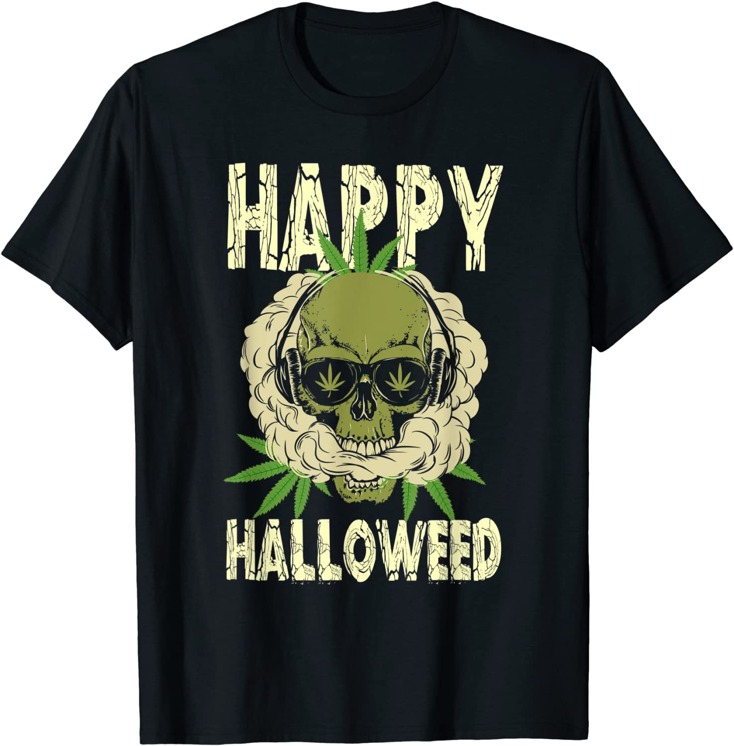 Happy Halloween Weed Skull Skeleton Smoking Marijuana Stoner T-Shirt