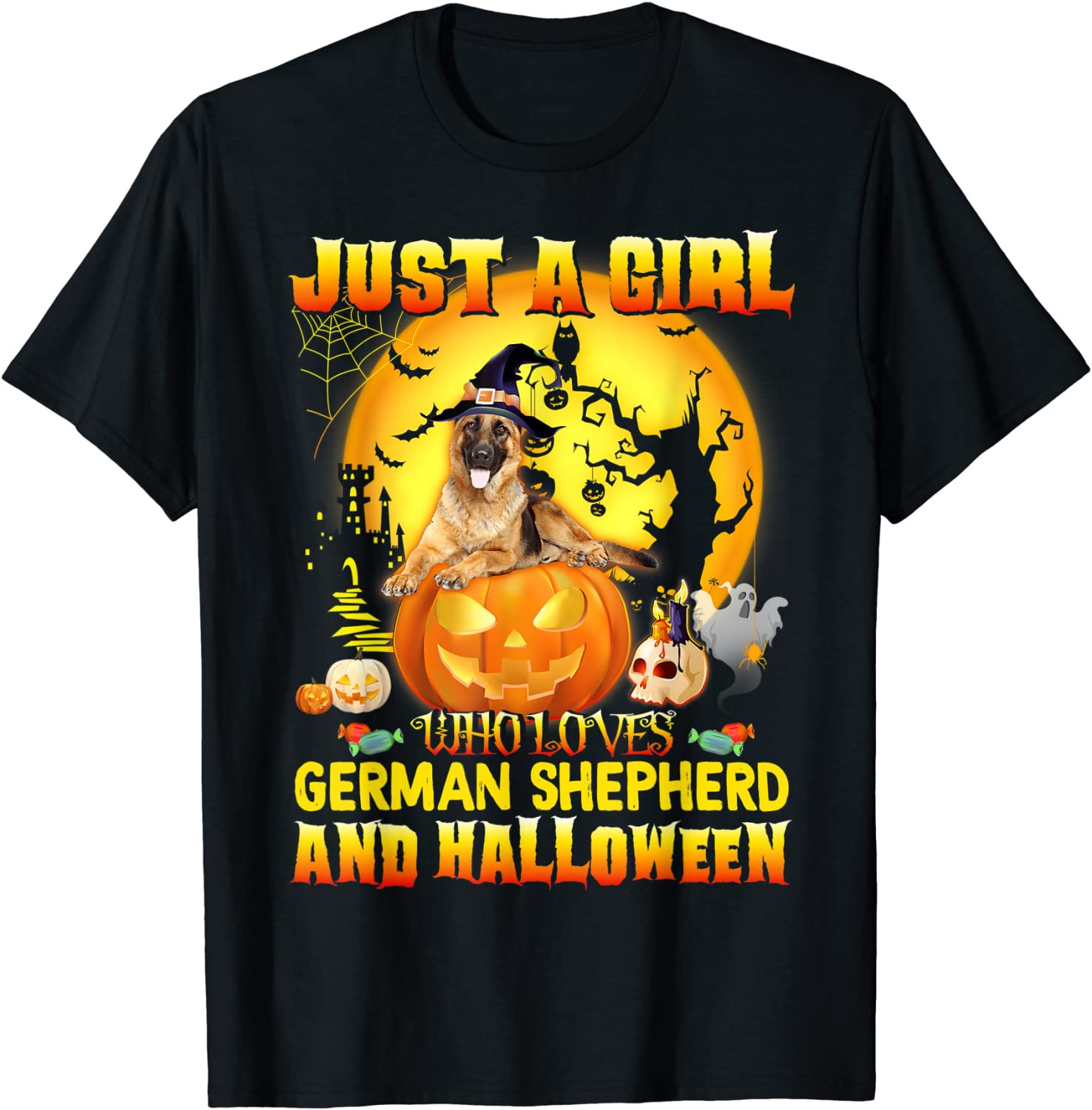 Just A Girl Who Loves German Shepherd Hat Witch Halloween T-Shirt