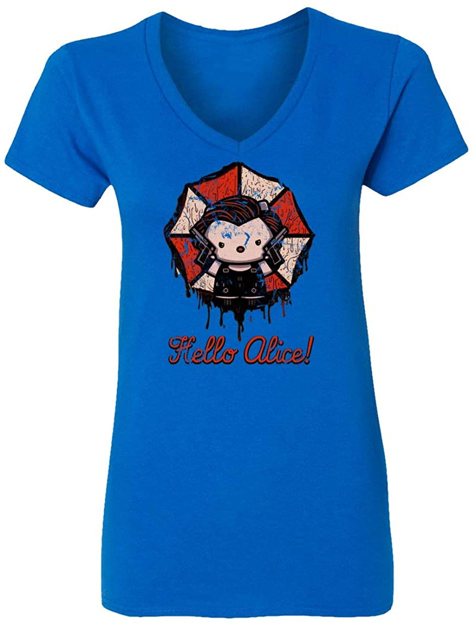 Kitty Resident Alice Evil Umbrella Halloween Womens Vneck T-Shirt