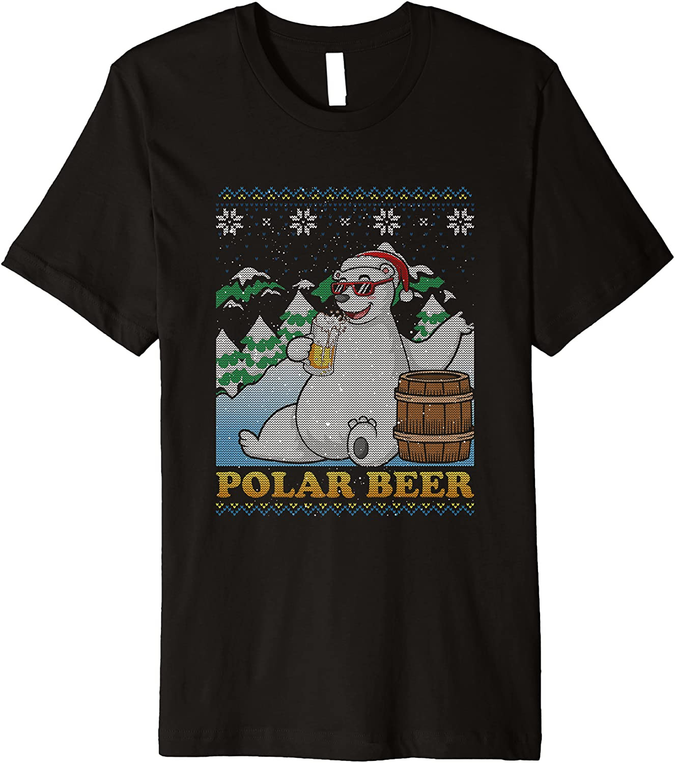 Polar Bear Santa Claus Drinking Beer Ugly Christmas  T-Shirt