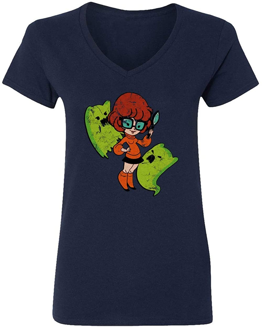 Scooby Velma Cartoon TV Clue Halloween Womens Vneck T-Shirt