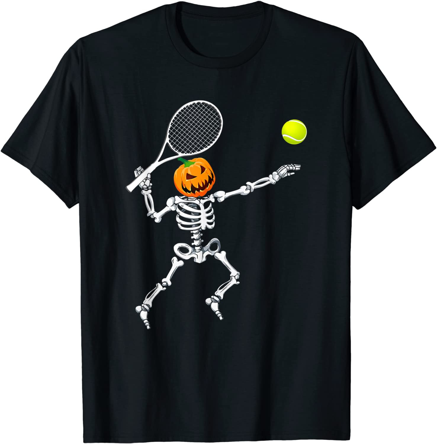 Skeleton Tennis Halloween Pumpkin T-Shirt