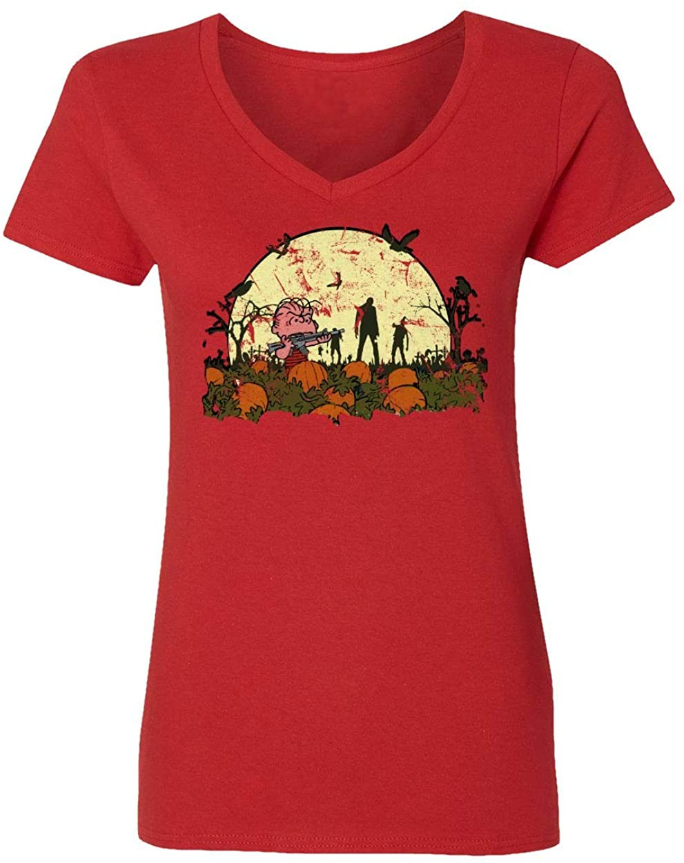 The Great Pumpkin Brown Peanuts Halloween Womens Vneck T-Shirt