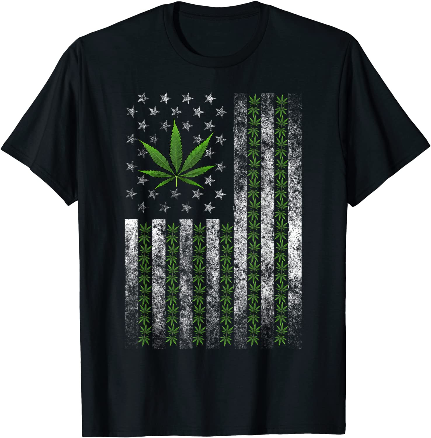 USA Flag Marijuana Weed Leaf Flag Cannabis Stoner 420 Men T-Shirt