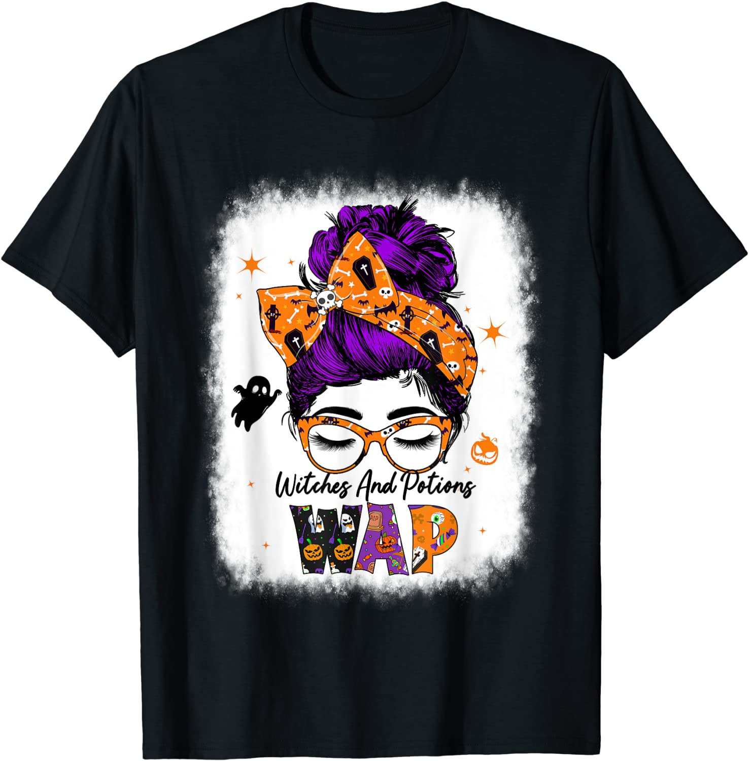 Wap Witches And Potions Messy Bun Witch Halloween Costume T-Shirt