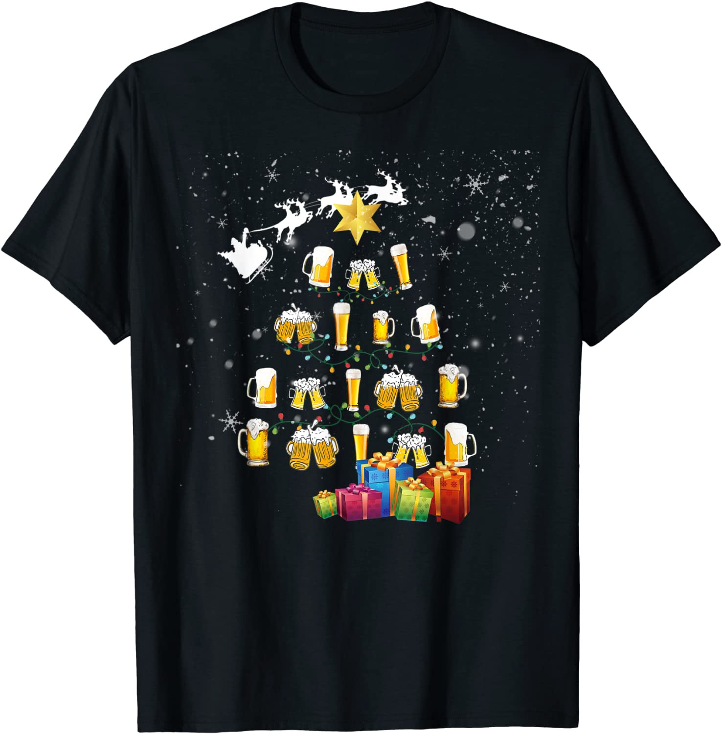 Beer Drinking Lover Xmas Tree Happy Christmas T-Shirt