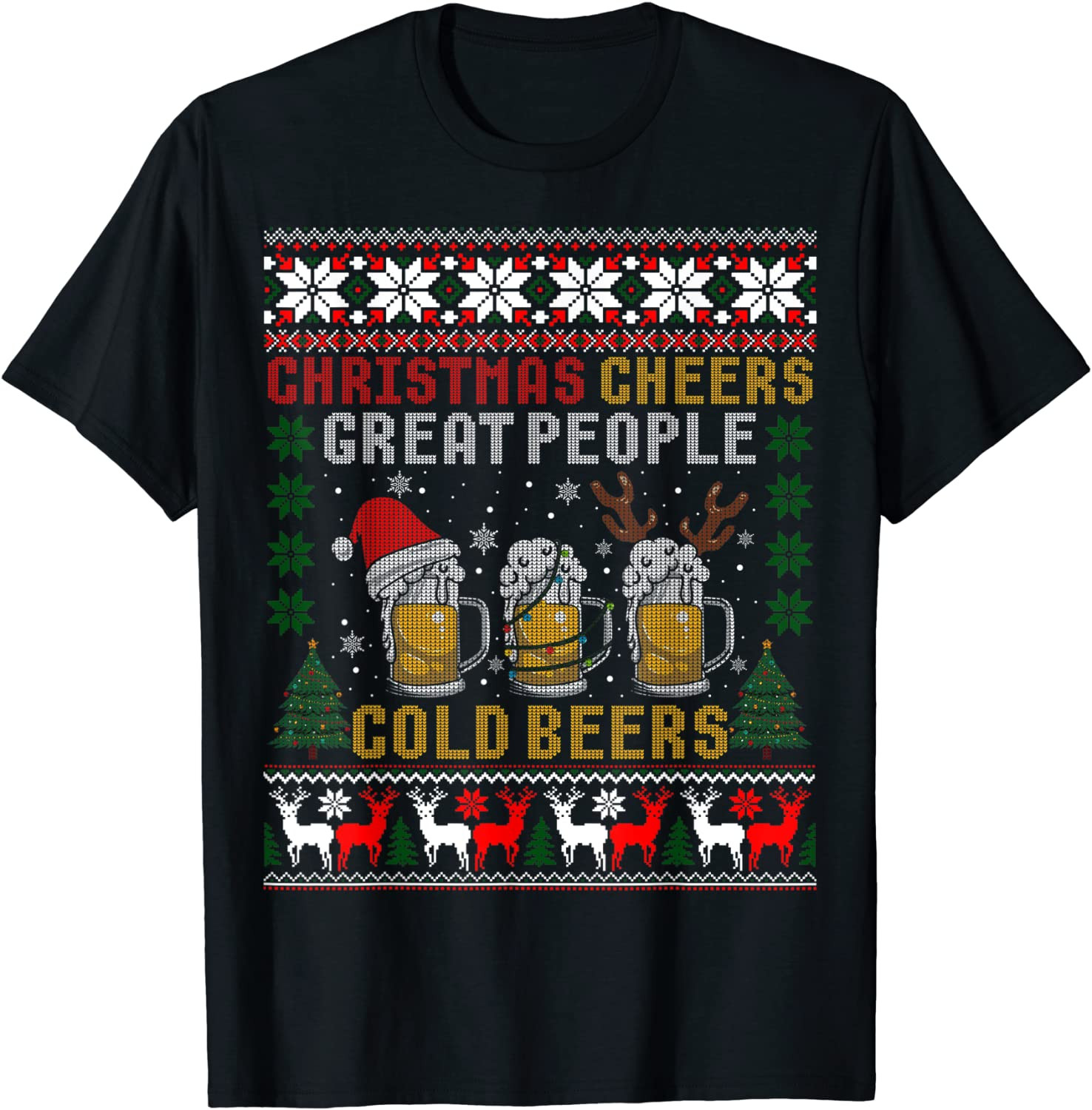 Christmas Cheers Cold Beer Lover Xmas Gifts Ugly  T-Shirt