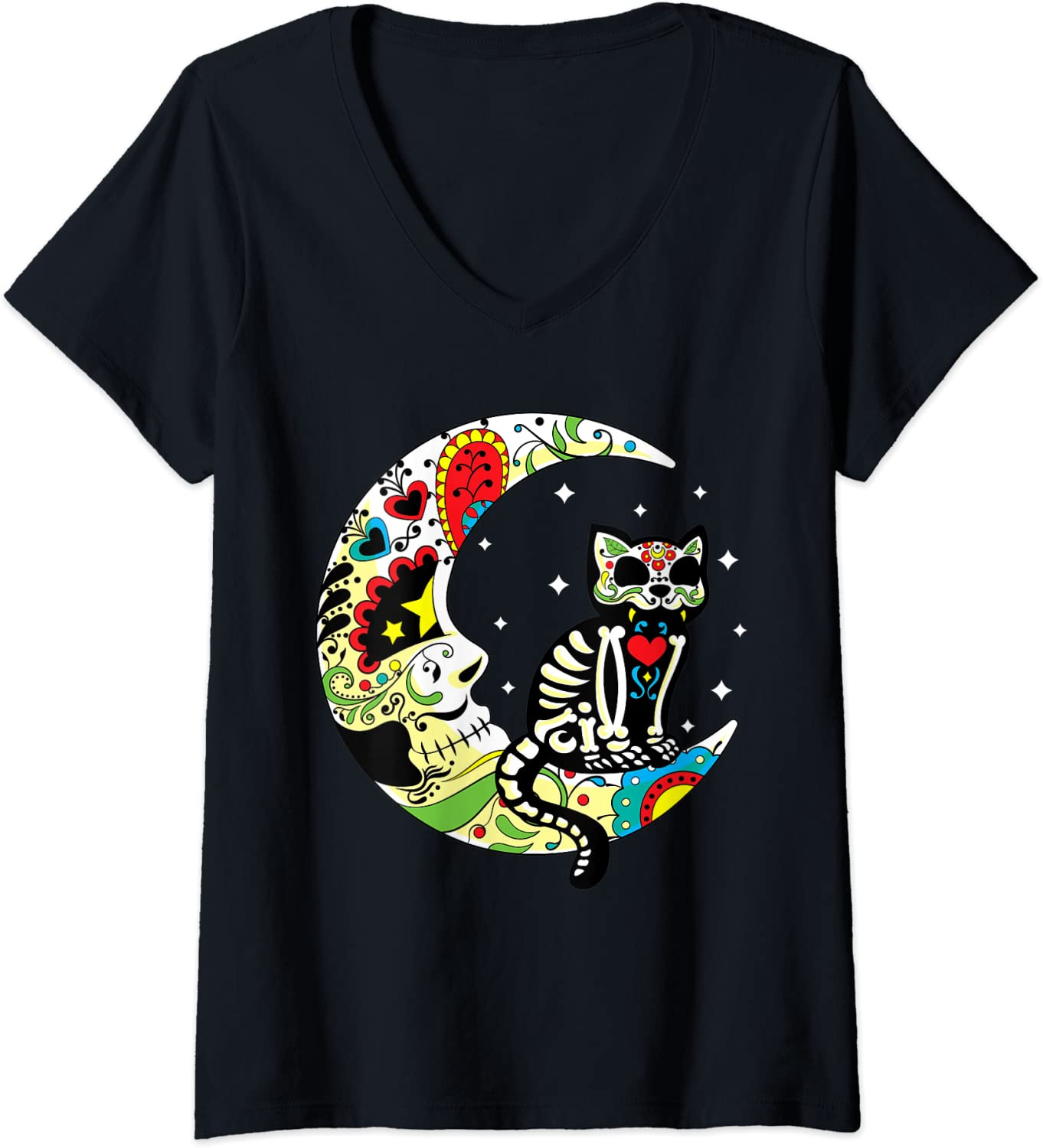 Dia De Los Muertos Halloween Sugar Skull Cat Cinco De Mayo T-Shirt