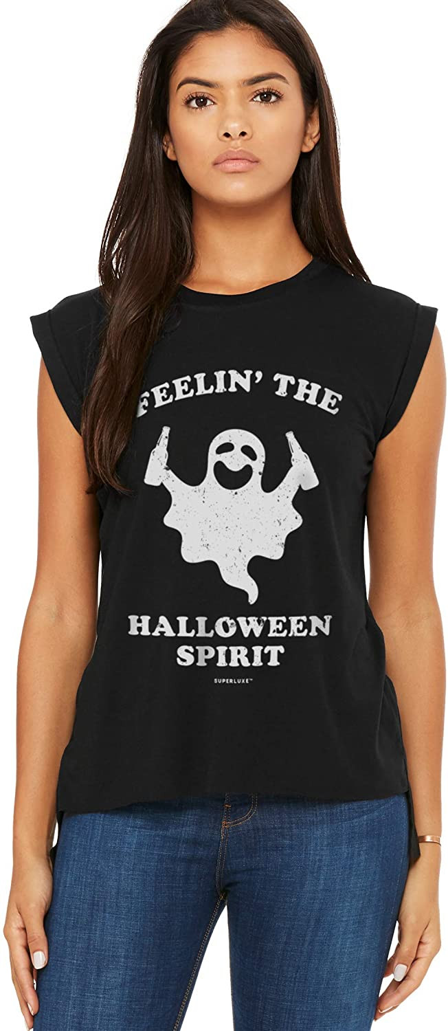 Feeling The Halloween Spirit Flowy Rolled Cuff Muscle T-Shirt