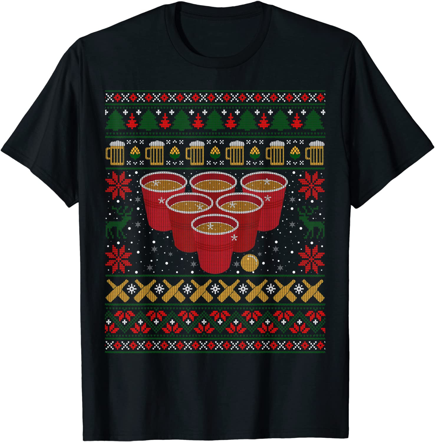 Funny Beer Pong Ugly Christmas  Gift T-Shirt