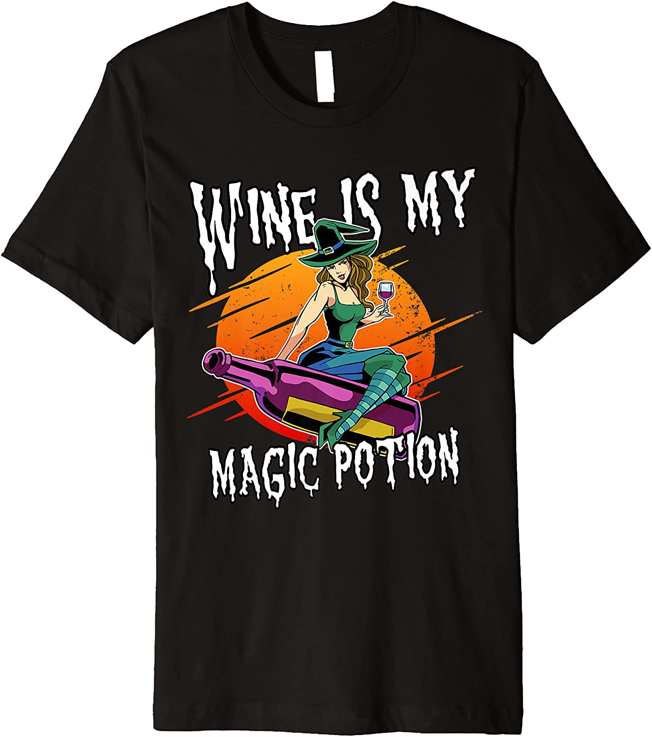 Funny Halloween Drinking Witch Magic Wine Drinker T-Shirt