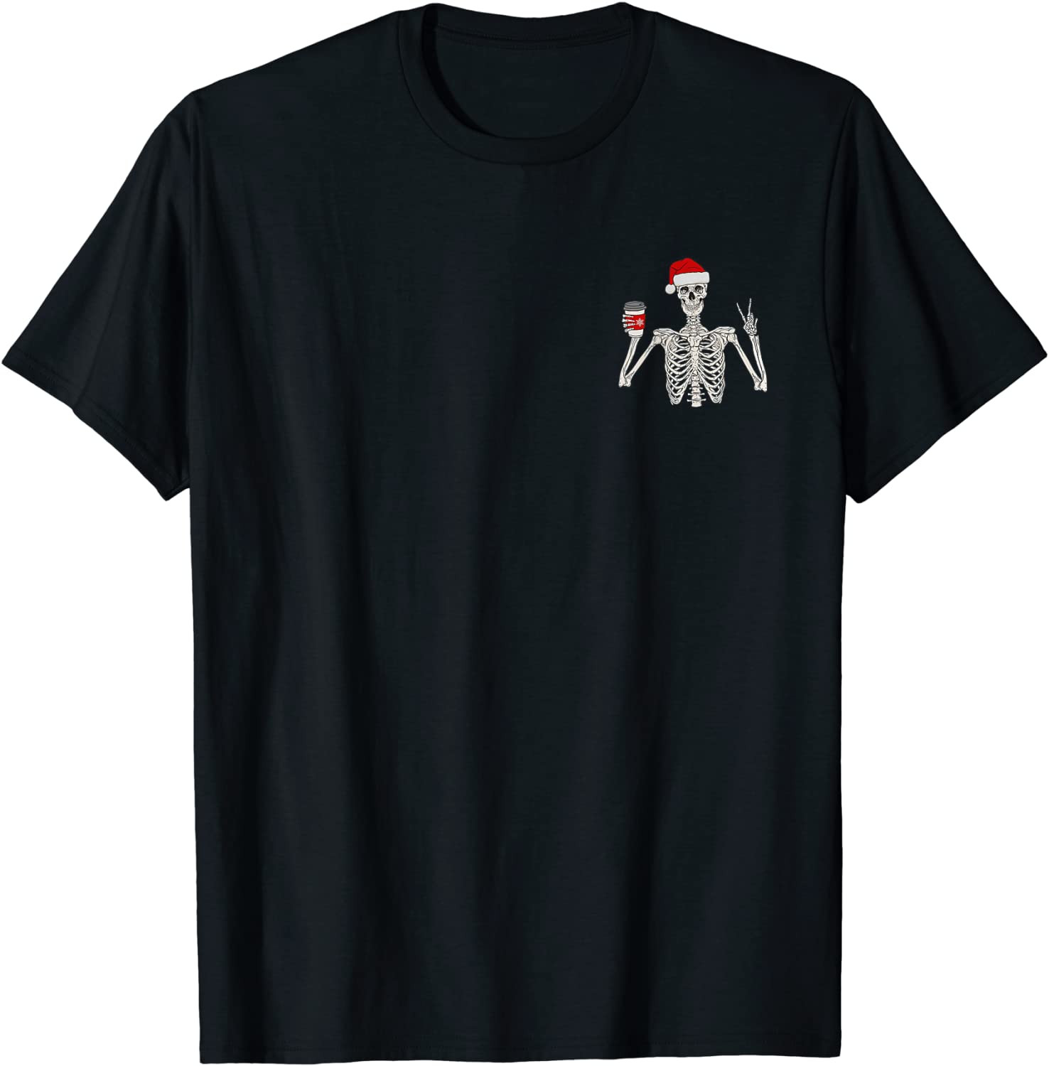 Halloween Skeleton Santa Hat Drinking Coffee T-Shirt