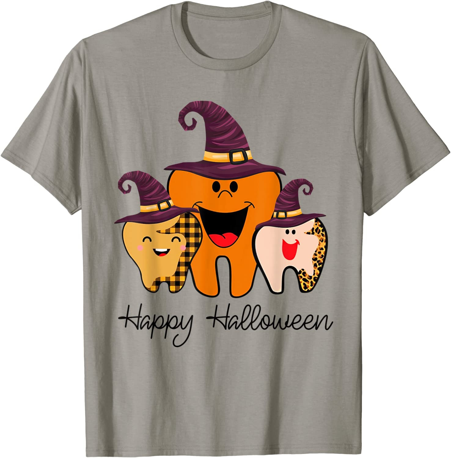 Happy Halloween Tooth Witch Leopard Fall Dentist Dental T-Shirt