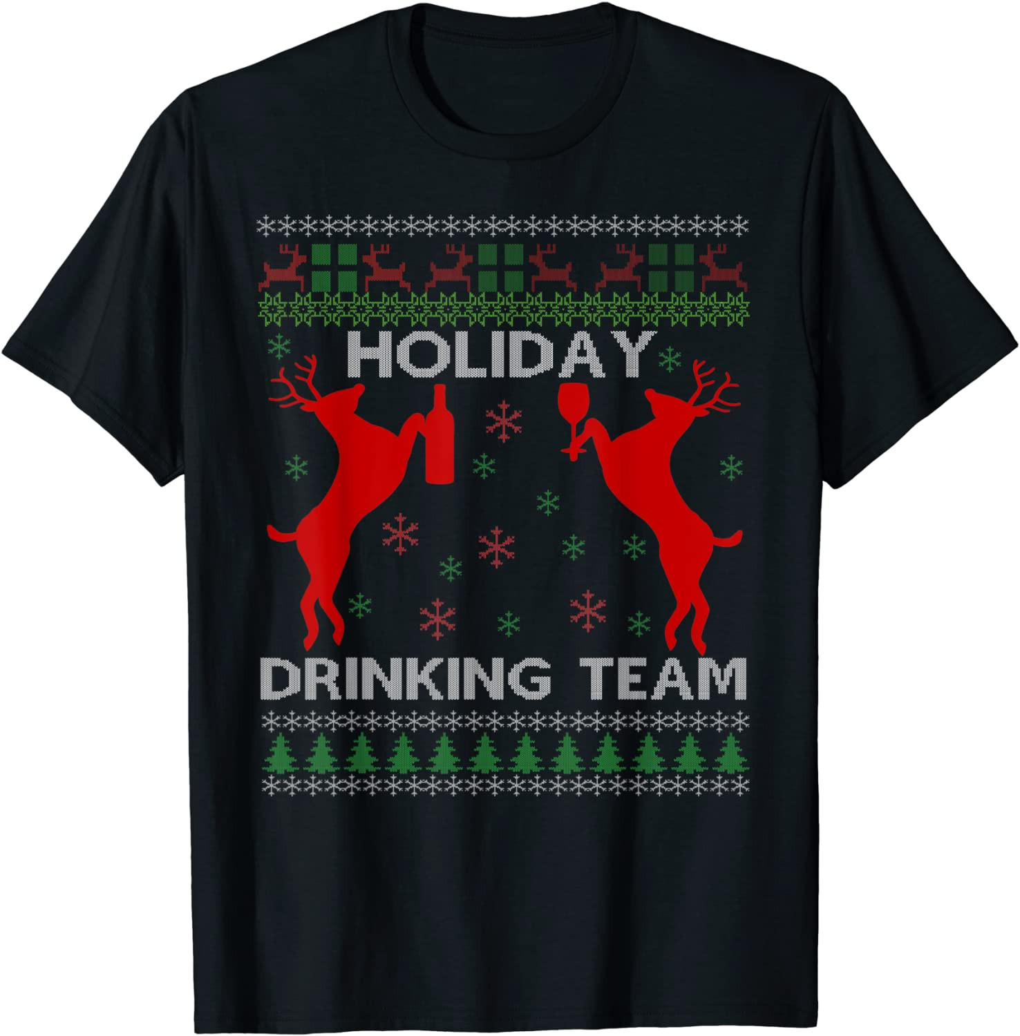 Holiday Drinking Team Reindeer Beer Wine Christmas T T-Shirt