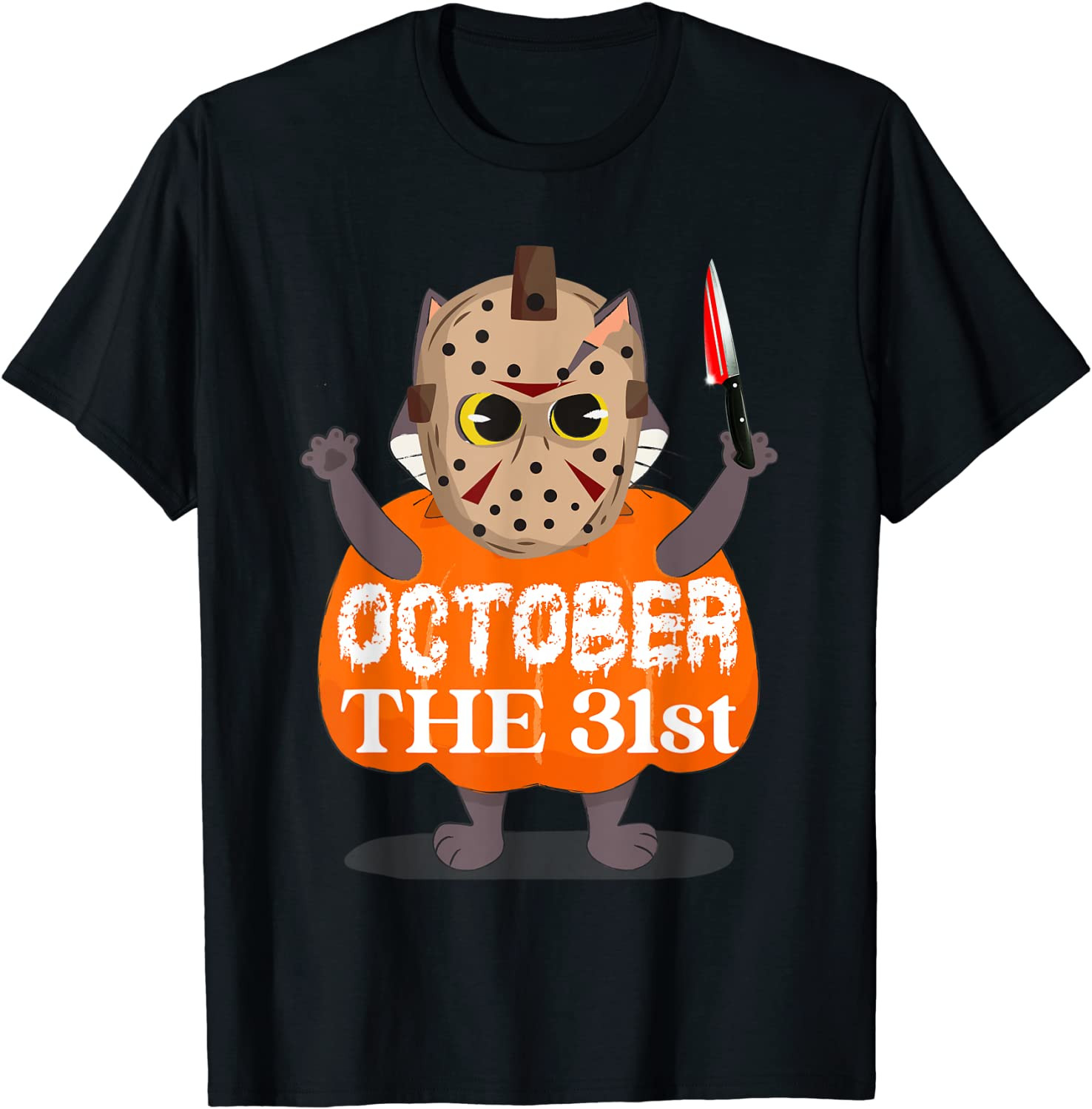 Jason Hockey Mask Halloween Cat T-Shirt