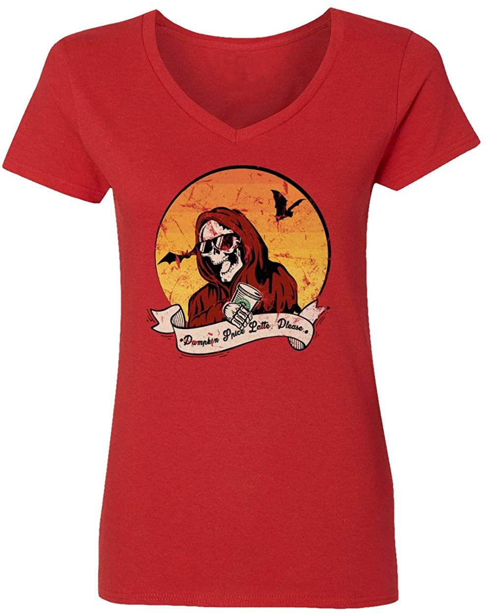 Pumpkin Spice Grim Reaper Halloween Womens Vneck T-Shirt