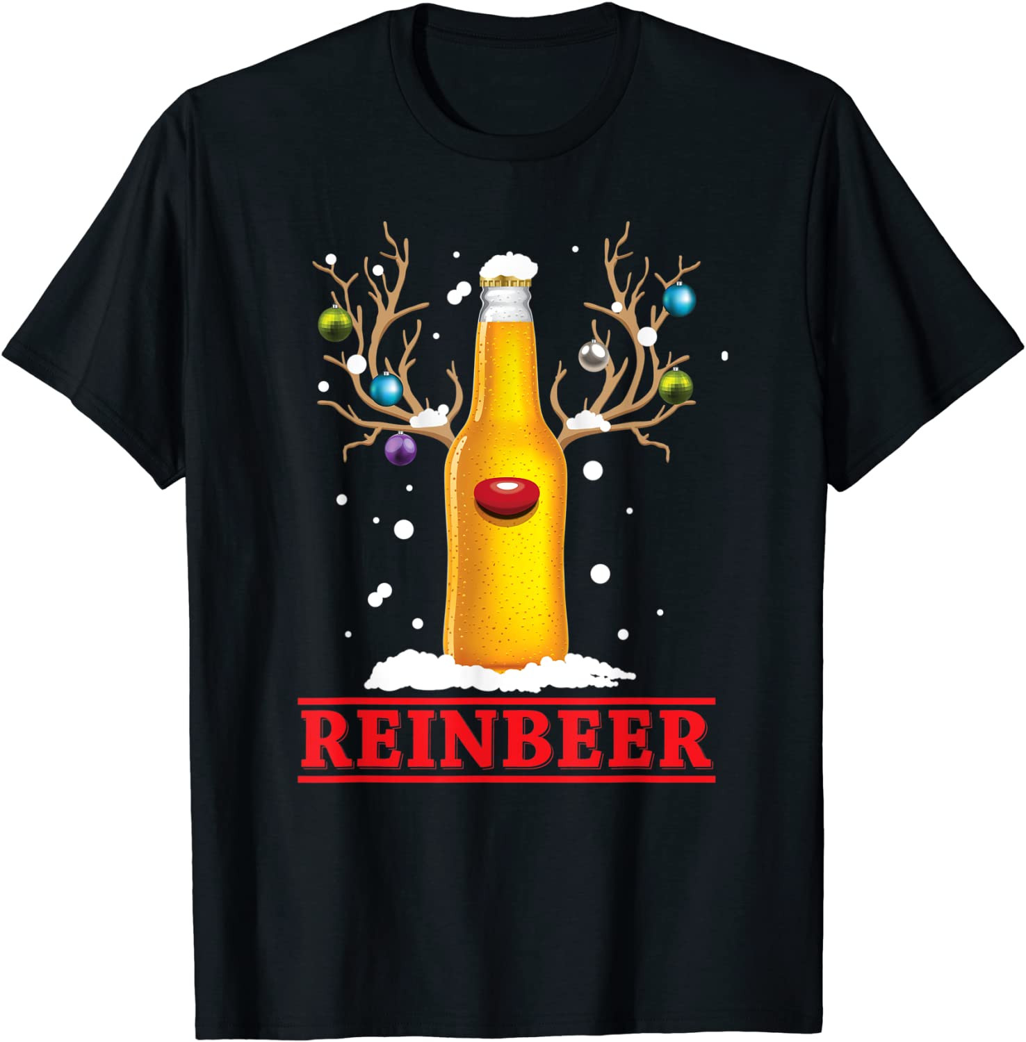 Reinbeer Christmas Lights Beer Santa Reindeer Xmas Drinking T-Shirt