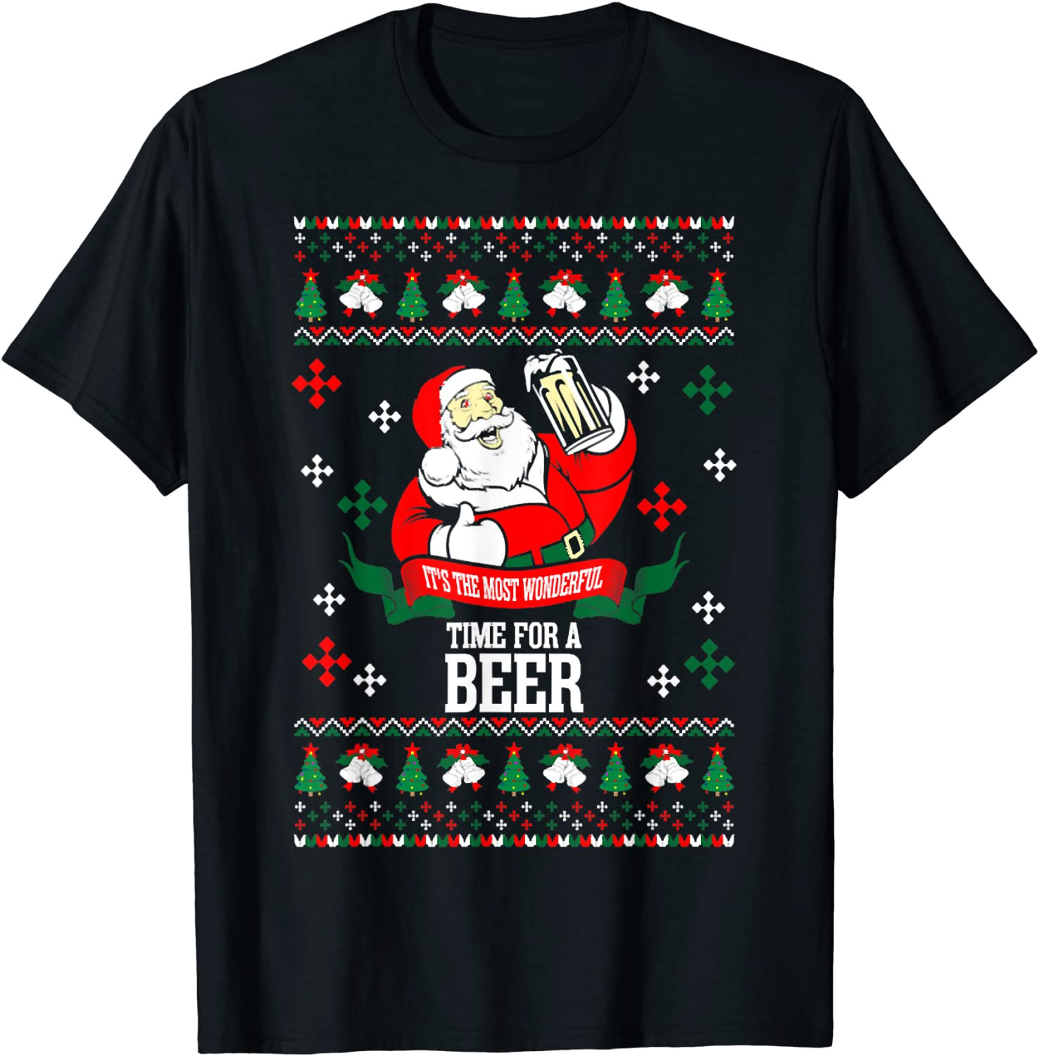 Santa Drinking Beer It's Best Of The Time Ugly  Xmas T-Shirt