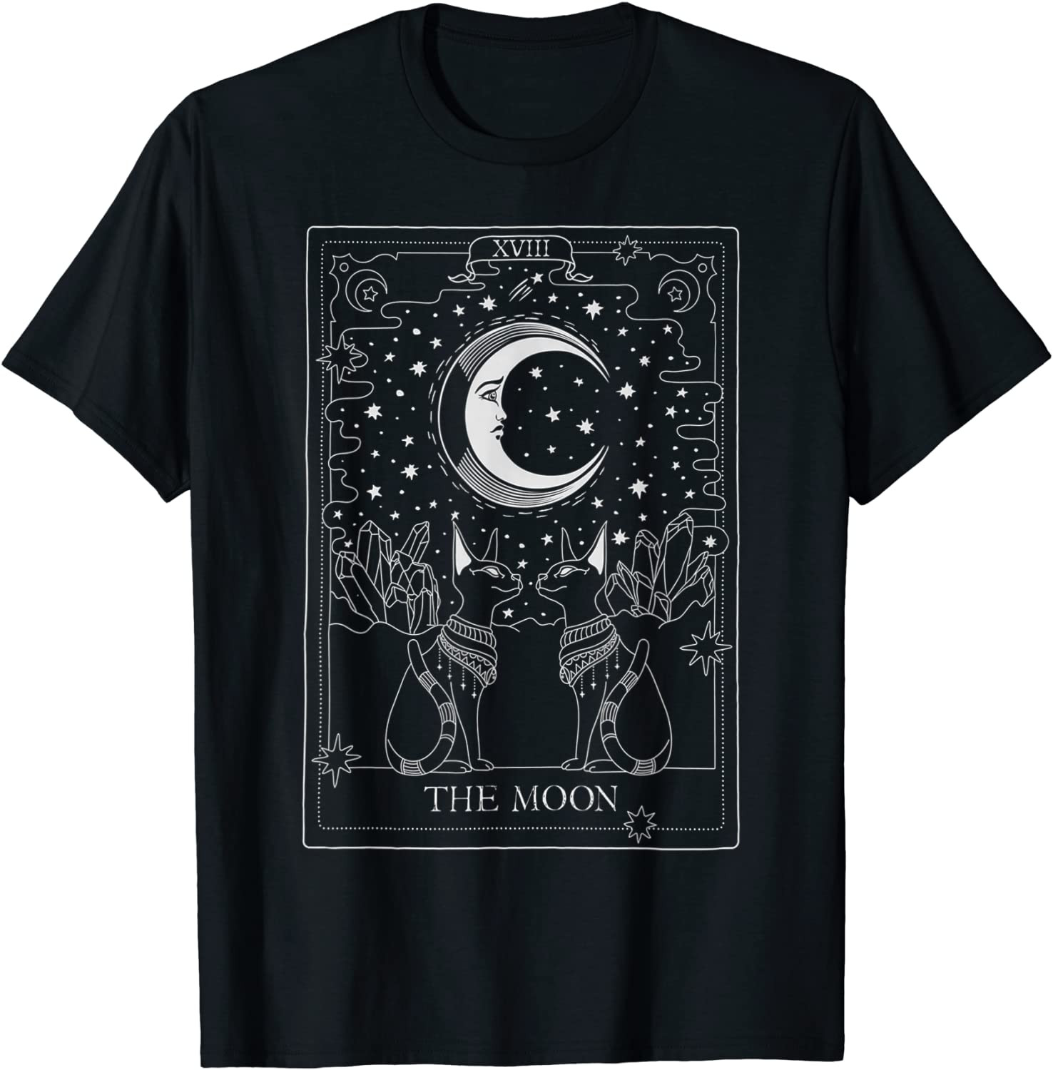 Tarot Card Crescent Moon And Sphynx Cat Occult Halloween T-Shirt