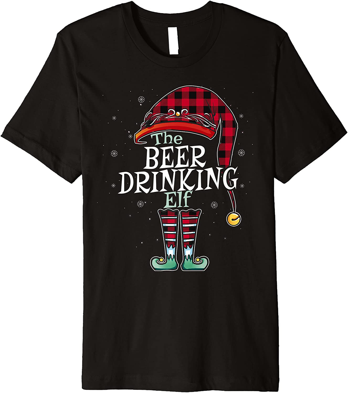 The Beer Drinking Elf Christmas Red Buffalo Plaid Pajama T-Shirt