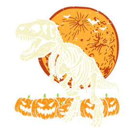 Cute Skeleton Dinosaur Trex Dino Pumpkins Moon Boy Halloween Long Sleeve T-Shirt