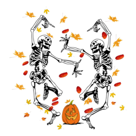 Dancing Skeletons In Fall Leaves Funny Cute Halloween T-Shirt