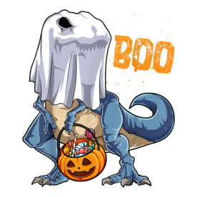 Ghost Dinosaur T Rex Funny Boo Halloween Boys Men Pumpkin T-Shirt