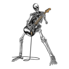 Happy Skeleton Guitar Guy Spooky Halloween Rock Band Concert T-Shirt