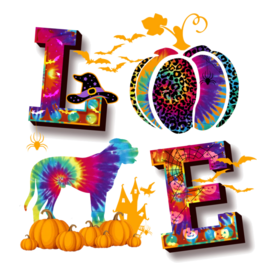 LOVE English Mastiff Tie Dye Pumpkin Halloween Costume Funny Long Sleeve T-Shirt