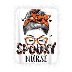 Messy Bun Spooky Nurse Women Pumpkin Halloween Bat T-Shirt