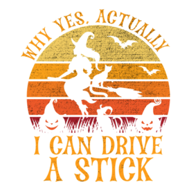 Why Yes Actually I Can Drive A Stick Funny Witch Halloween Long Sleeve T-Shirt