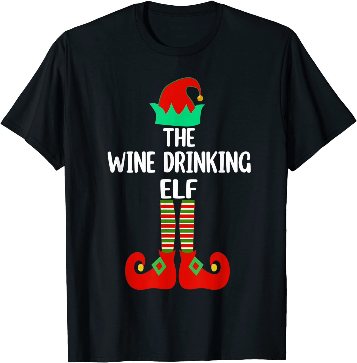 Wine Drinking Elf Christmas Party Pajama T-Shirt