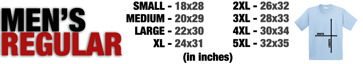 Sizing Chart for Mens Regular